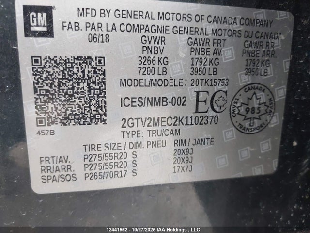 Aukcja sprzedaży 2019 Gmc Sierra 1500 Limited Sle, vin: 2GTV2MEC2K1102370, numer aukcji: 12441562