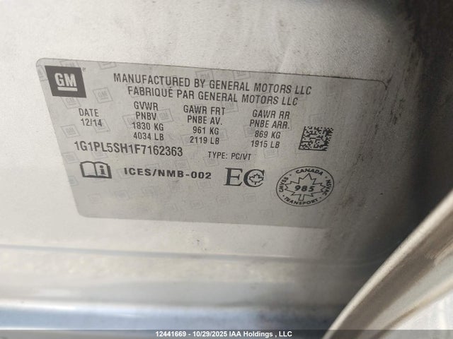 Aukcja sprzedaży 2015 Chevrolet Cruze Ls, vin: 1G1PL5SH1F7162363, numer aukcji: 12441669