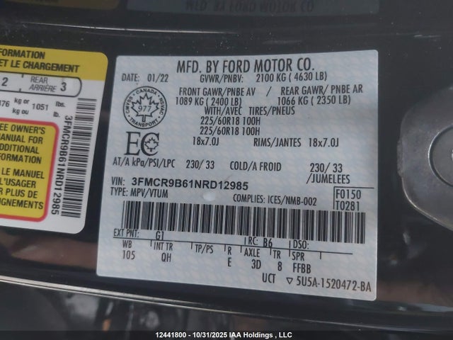 3FMCR9B61NRD12985 Ford Bronco Sport Big Bend
