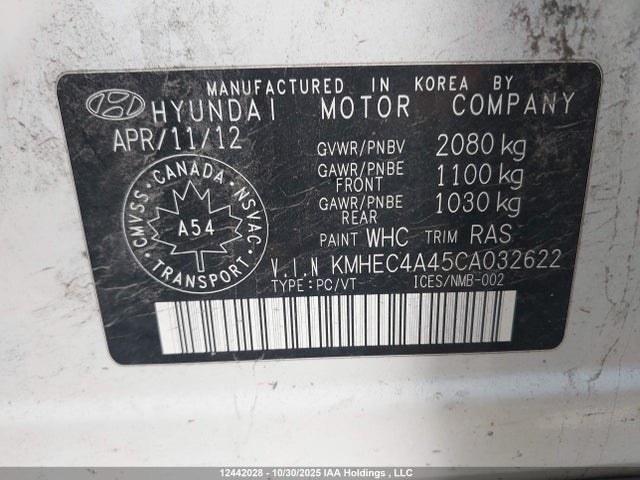 2012 Hyundai Sonata Hybrid Hybrid მანქანა იყიდება აუქციონზე, vin: KMHEC4A45CA032622, აუქციონის ნომერი: 12442028