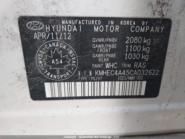 2012 Hyundai Sonata Hybrid Hybrid მანქანა იყიდება აუქციონზე, vin: KMHEC4A45CA032622, აუქციონის ნომერი: 12442028