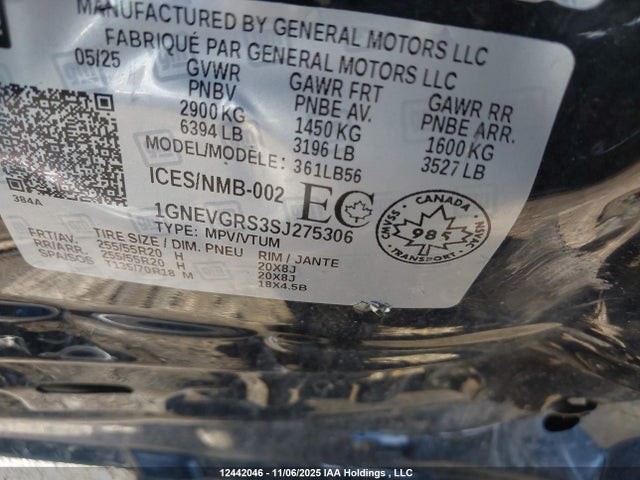 1GNEVGRS3SJ275306 Chevrolet lk0