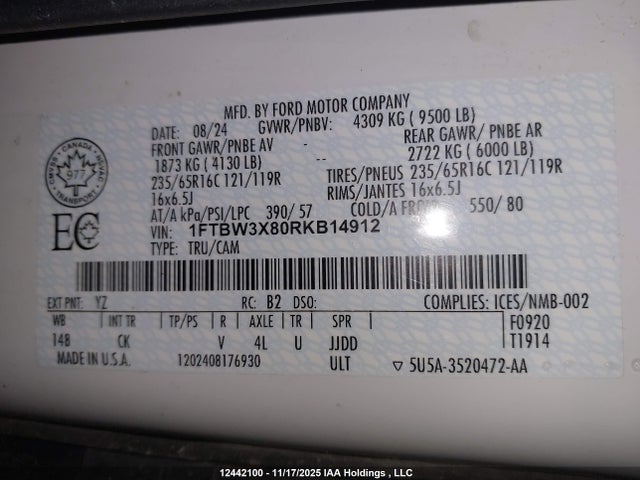 1FTBW3X80RKB14912 Ford Transit-350 Cargo