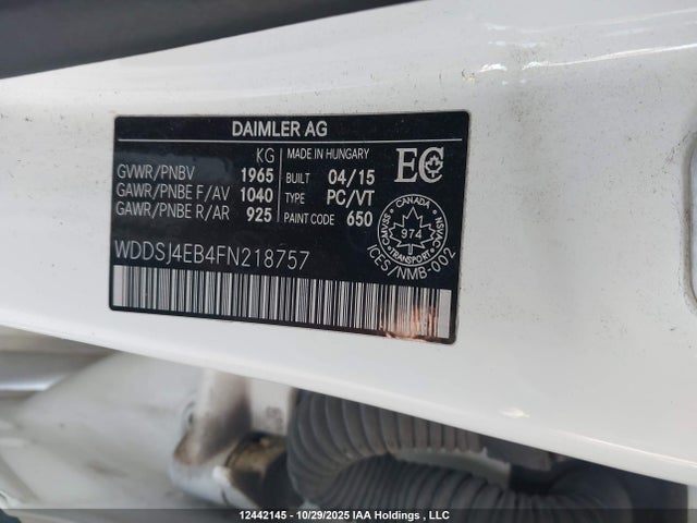 Aukcja sprzedaży 2015 Mercedes-benz Cla 250, vin: WDDSJ4EB4FN218757, numer aukcji: 12442145