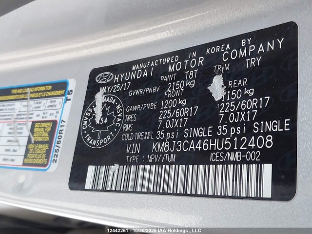 KM8J3CA46HU512408 Hyundai Tucson Luxury