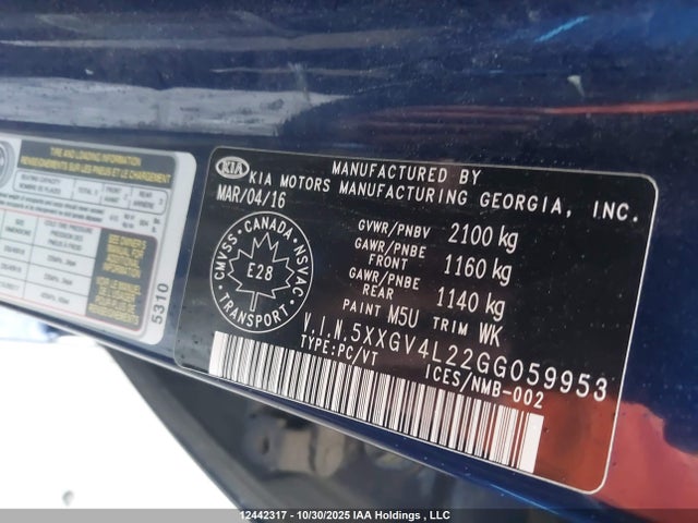 5XXGV4L22GG059953 KIA OPTIMA SXL