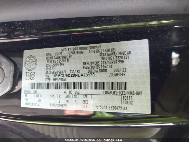 1FMCU9DZ0NUA73170 Ford Escape Titanium Hybrid