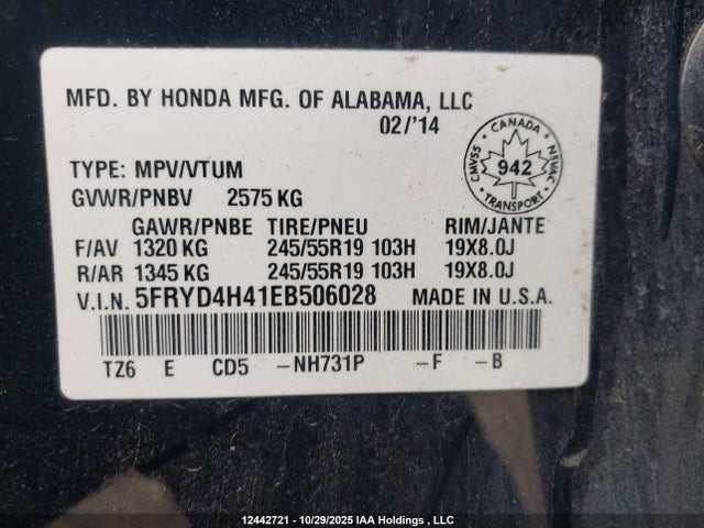 Aukcja sprzedaży 2014 Acura Mdx Technology, vin: 5FRYD4H41EB506028, numer aukcji: 12442721