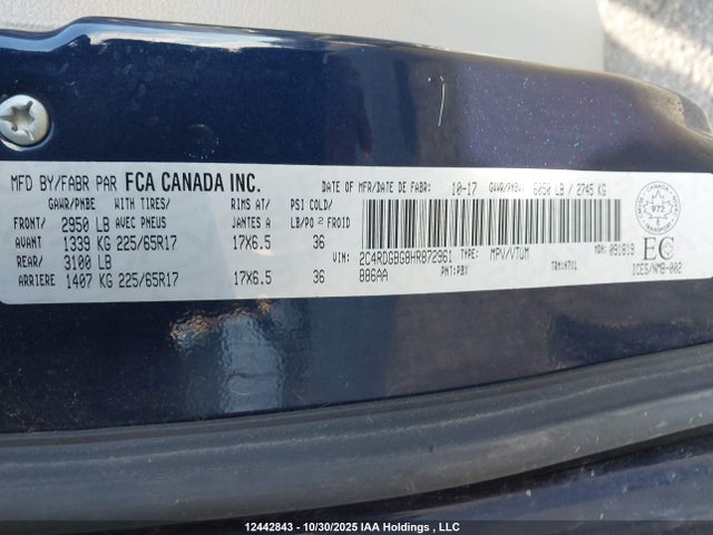 Auction sale of the 2017 Dodge Grand Caravan Cvp/sxt, vin: 2C4RDGBG8HR872961, lot number: 12442843