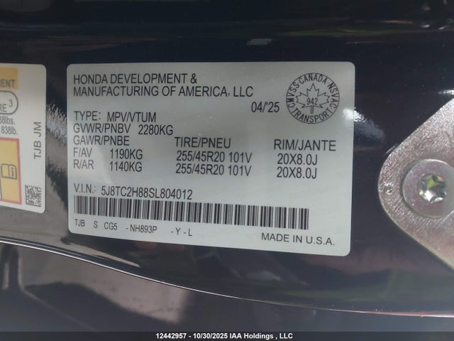 Acura k20c4 2025 5J8TC2H88SL804012 Image 9