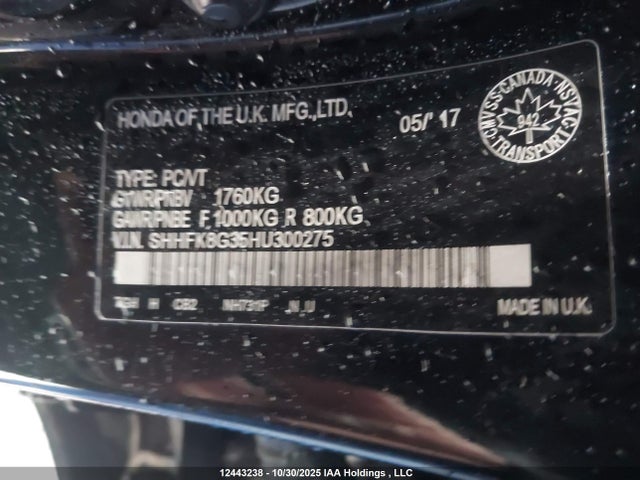 SHHFK8G35HU300275 Honda Civic Type-r