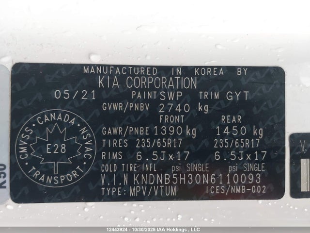 Aukcja sprzedaży 2022 Kia A3, vin: KNDNB5H30N6110093, numer aukcji: 12443924