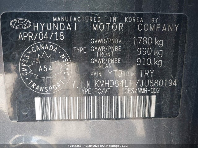 KMHD84LF7JU680194 Hyundai Elantra Sel/value/limited