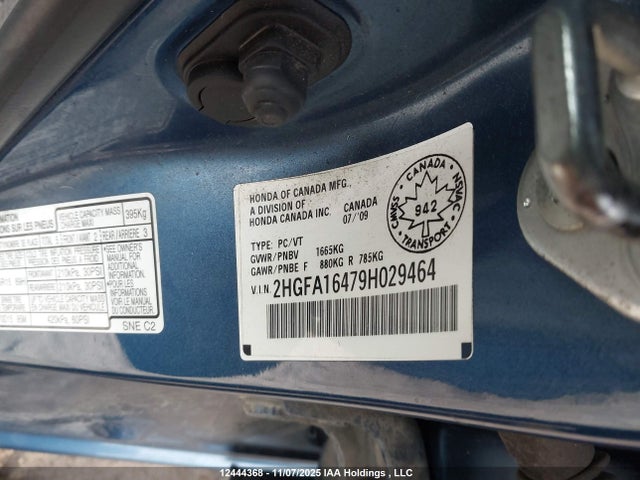 12444368 :رقم المزاد ، 2HGFA16479H029464 vin ، 2009 Honda Civic Dx-g مزاد بيع