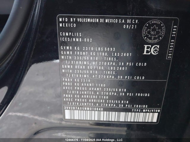3VV2B7AX5NM010648 Volkswagen TIGUAN SE