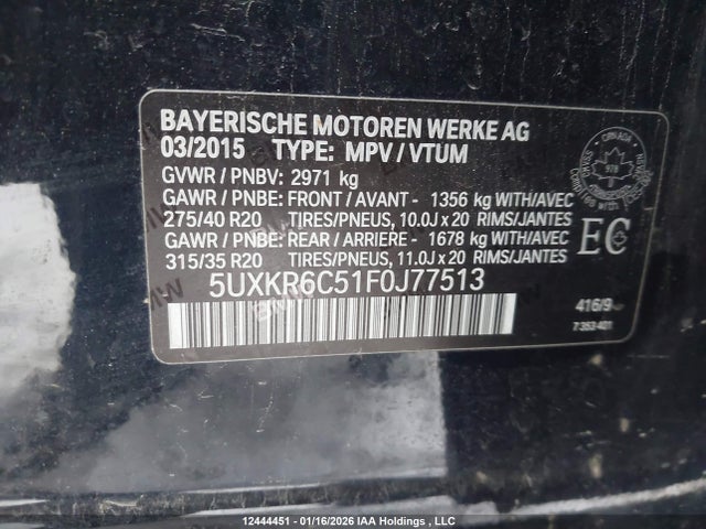 Aukcja sprzedaży 2015 Bmw X5 Xdrive50i, vin: 5UXKR6C51F0J77513, numer aukcji: 12444451