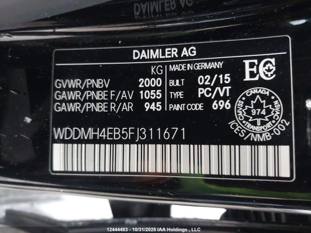 12444483 :رقم المزاد ، WDDMH4EB5FJ311671 vin ، 2015 Mercedes-benz B 250 Sports Tourer مزاد بيع