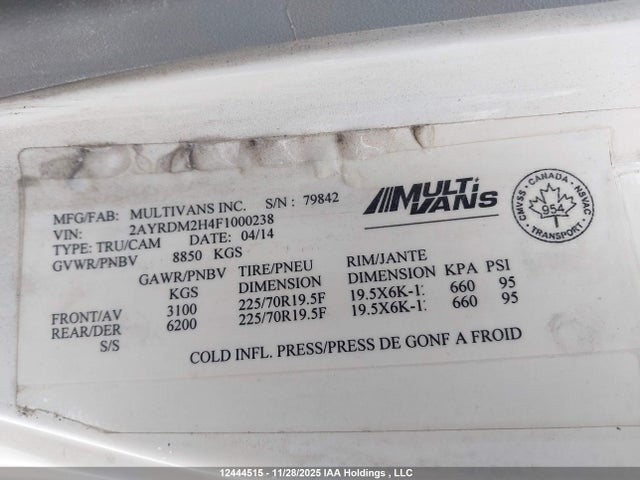 Продажа на аукционе авто 2015 Hino 195, vin: 2AYRDM2H4F1000238, номер лота: 12444515