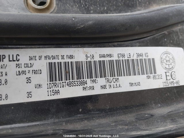 Продаж на аукціоні авто 2011 Dodge Ram 1500, vin: 1D7RV1GT4BS533884, номер лоту: 12444684