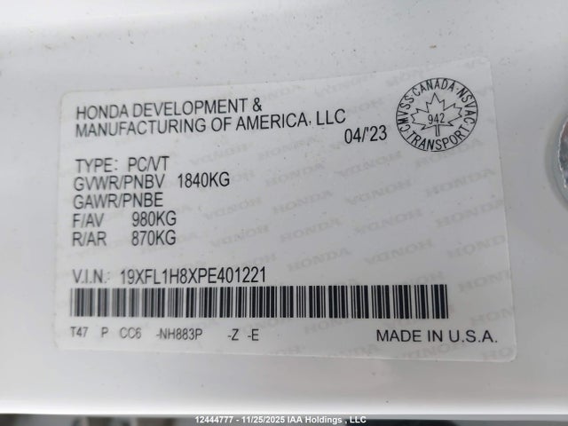 19XFL1H8XPE401221 Honda Civic