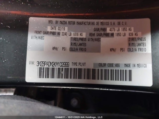 3MZBPADM2KM102999 Mazda 3 Preferred