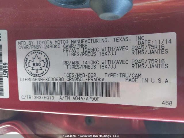 5TFMU4FN9FX030680 Toyota 1gr-fe