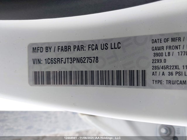 12444941 :رقم المزاد ، 1C6SRFJT3PN627578 vin ، 2023 Ram 1500 Laramie مزاد بيع