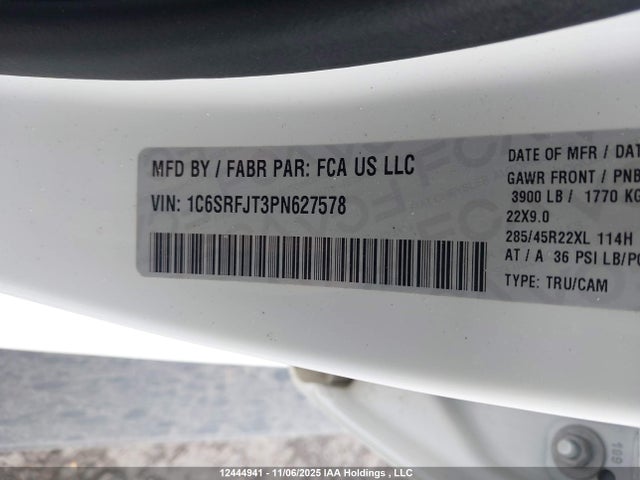 12444941 :رقم المزاد ، 1C6SRFJT3PN627578 vin ، 2023 Ram 1500 Laramie مزاد بيع