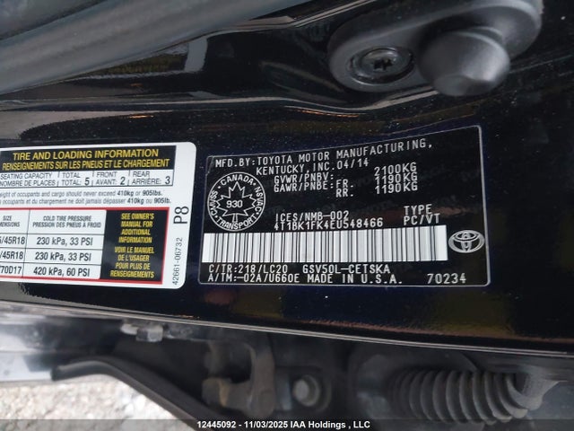 2014 Toyota Camry Se V6 მანქანა იყიდება აუქციონზე, vin: 4T1BK1FK4EU548466, აუქციონის ნომერი: 12445092