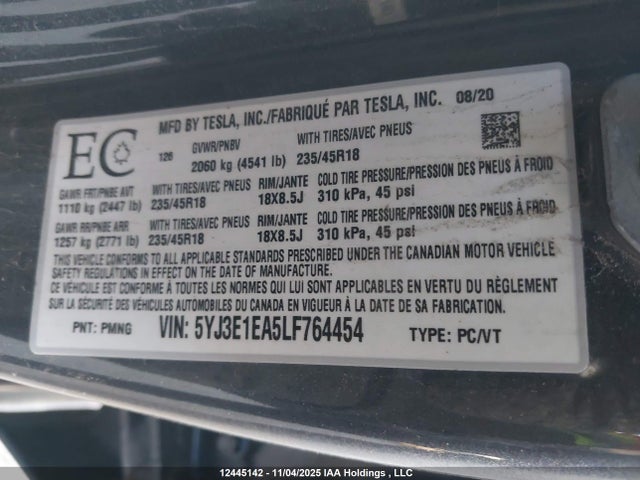 5YJ3E1EA5LF764454 Tesla MODEL 3