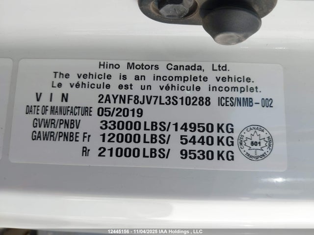 2AYNF8JV7L3S10288 Hino 338