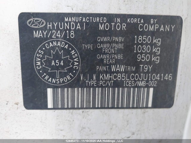 KMHC85LC0JU104146 Hyundai Ioniq Limited