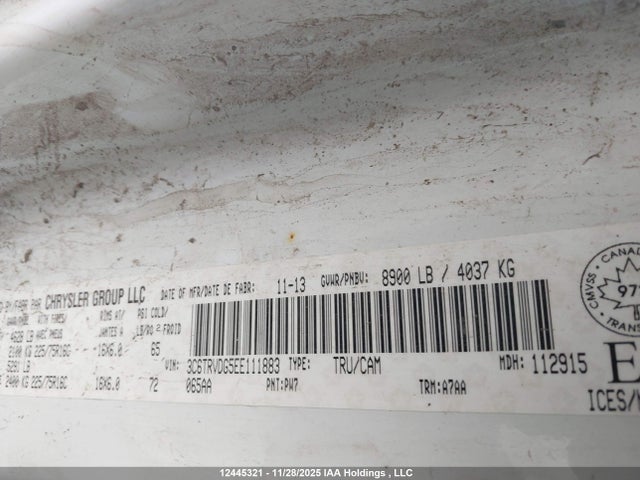 12445321 :رقم المزاد ، 3C6TRVDG5EE111883 vin ، 2014 Ram Promaster 2500 2500 High مزاد بيع