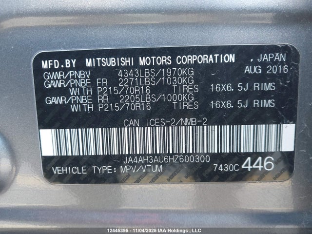 JA4AH3AU6HZ600300 Mitsubishi Rvr Se/es