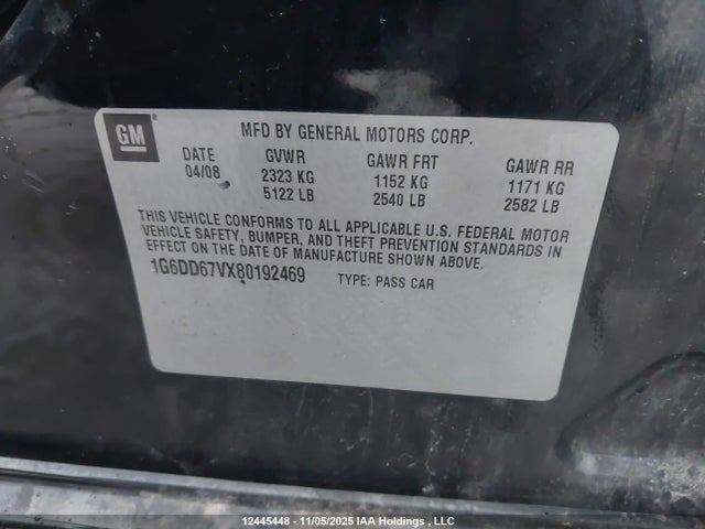 12445448 :رقم المزاد ، 1G6DD67VX80192469 vin ، 2008 Cadillac Sts مزاد بيع