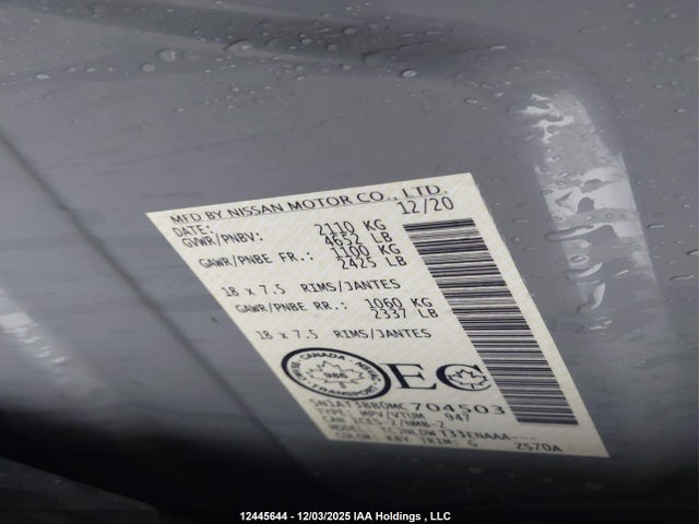 12445644 :رقم المزاد ، 5N1AT3BB0MC704503 vin ، 2021 Nissan Rogue مزاد بيع