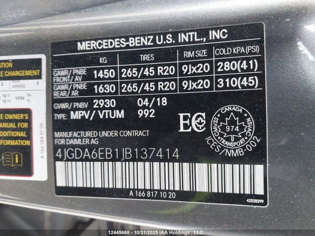 4JGDA6EB1JB137414 Mercedes-Benz Amg Gle 43 4matic