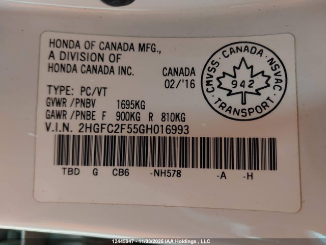 Aukcja sprzedaży 2016 Honda Civic, vin: 2HGFC2F55GH016993, numer aukcji: 12445947