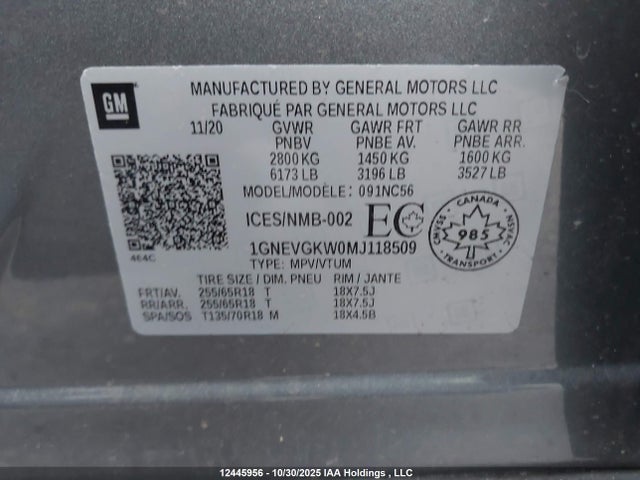 Chevrolet Traverse Lt 2021 1GNEVGKW0MJ118509 Image 9
