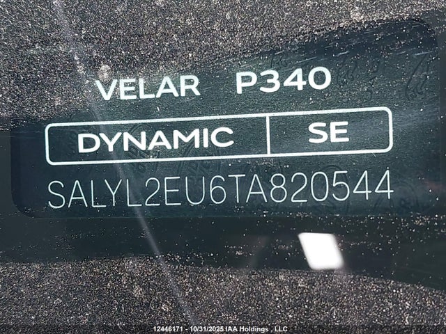 SALYL2EU6TA820544 Land Rover Range Rover Velar P340 Dynamic Se