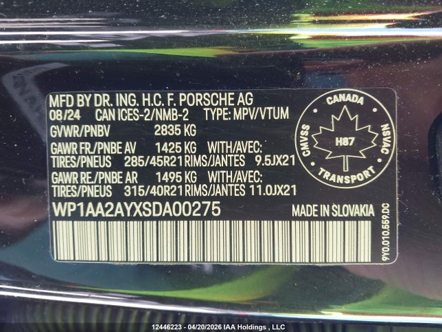 Porsche Cayenne 2025 WP1AA2AYXSDA00275 Image 9