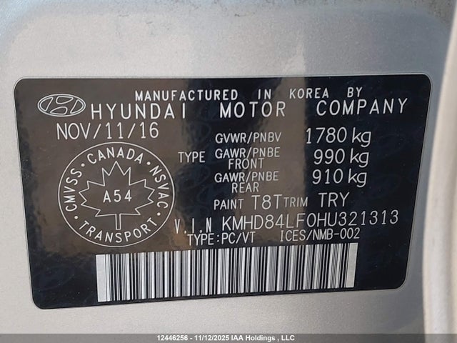 KMHD84LF0HU321313 Hyundai ELANTRA GL