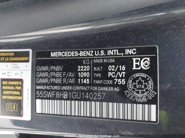 55SWF8HB1GU140257 Mercedes-Benz Amg C 63 S
