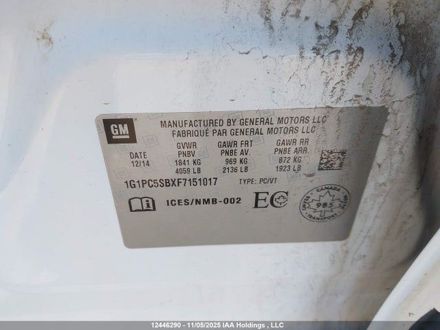1G1PC5SBXF7151017 Chevrolet Cruze 1lt