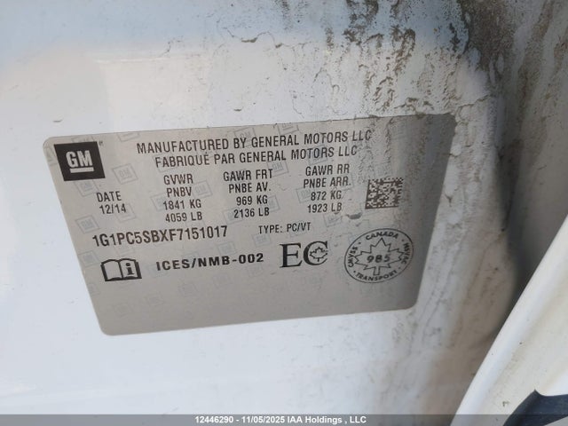 1G1PC5SBXF7151017 Chevrolet Cruze 1lt