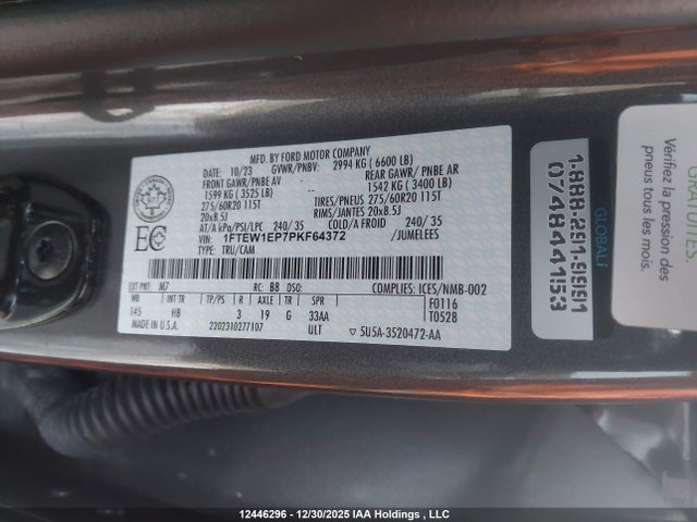 12446296 :رقم المزاد ، 1FTEW1EP7PKF64372 vin ، 2023 Ford F150 Supercrew مزاد بيع