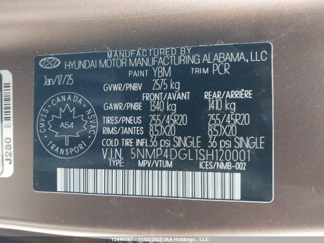 2025 Hyundai Santa Fe Limited მანქანა იყიდება აუქციონზე, vin: 5NMP4DGL1SH120001, აუქციონის ნომერი: 12446367