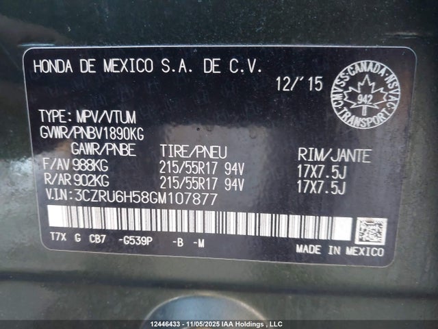 3CZRU6H58GM107877 Honda HR-V EX
