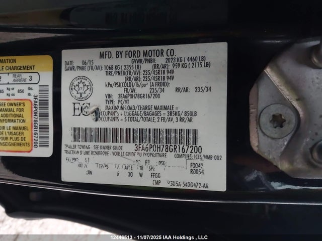 Aukcja sprzedaży 2016 Ford Fusion Se, vin: 3FA6P0H78GR167200, numer aukcji: 12446513