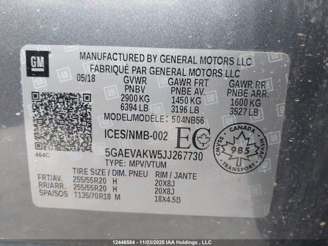 5GAEVAKW5JJ267730 Buick lfy - spark ignited direct injection, atss, gen1
